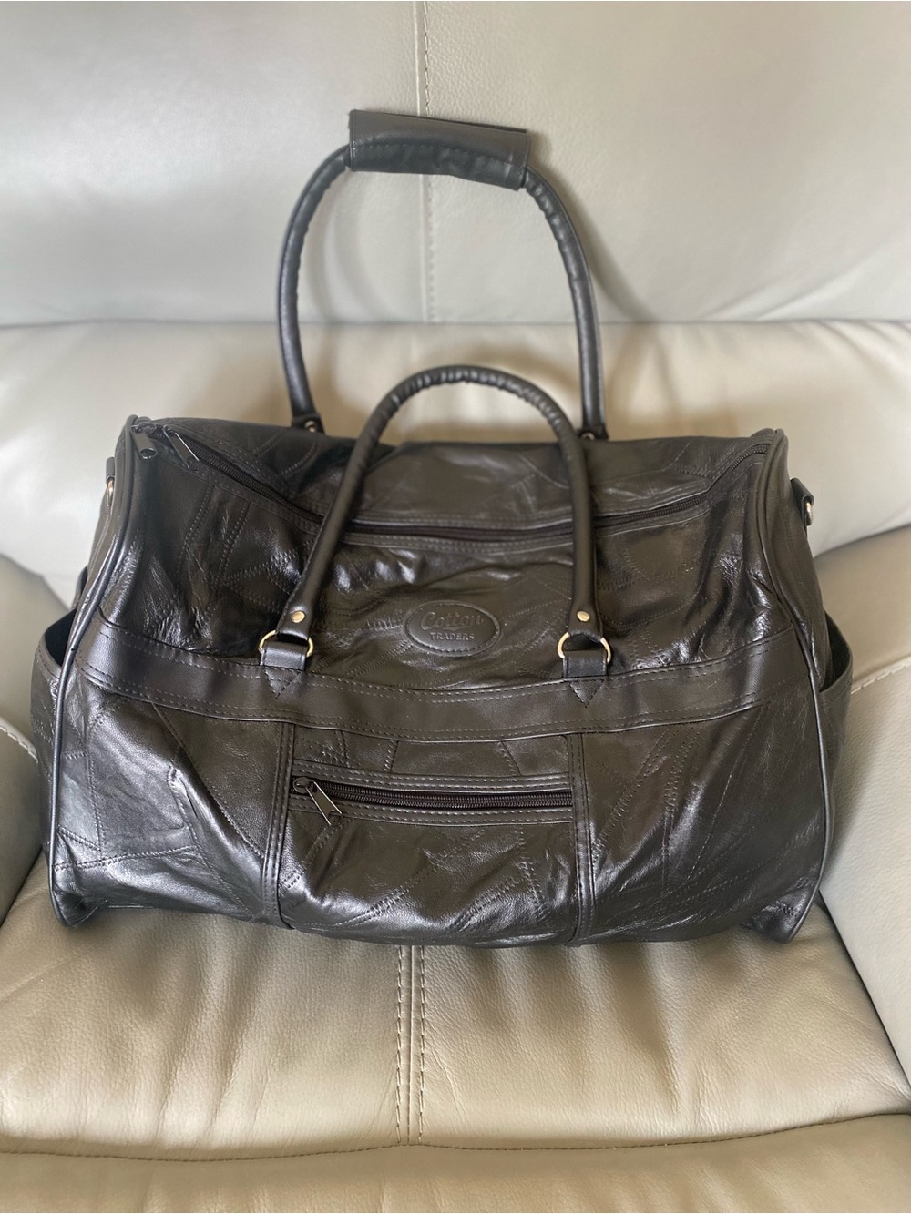 Cotton Traders Leather Duffel Bag - BlackTravel Weekender